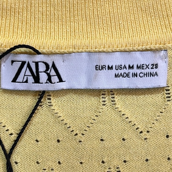Zara Cropped Polo Top M Yellow Eyelet Short Sleeves Collared Academia Preppy - Picture 7 of 9